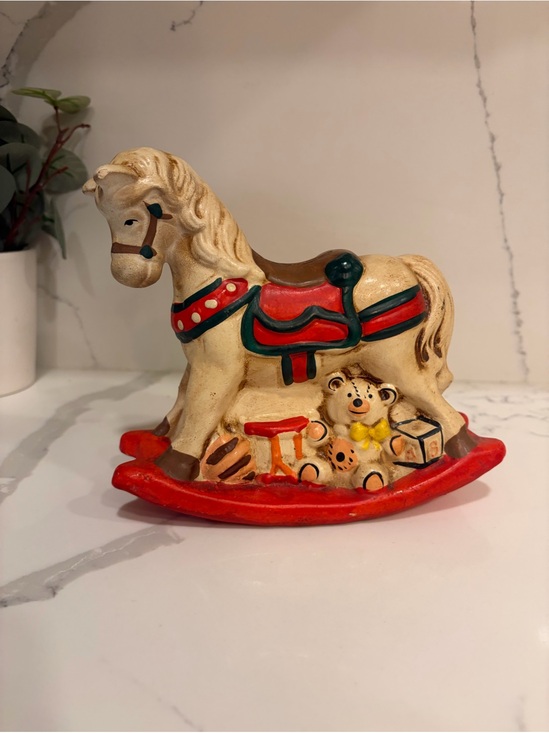 Vintage Other - Vintage Ceramic Rocking Horse Coin Bank Teddy Bear Toys Nursery Decor
